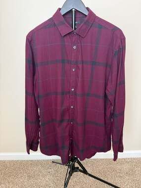 ☀️Alfani Men's Long Sleeve Button Down Plaid Shirt Size L